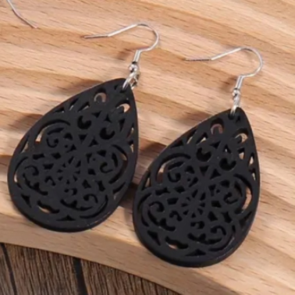 Black wood dangle earrings